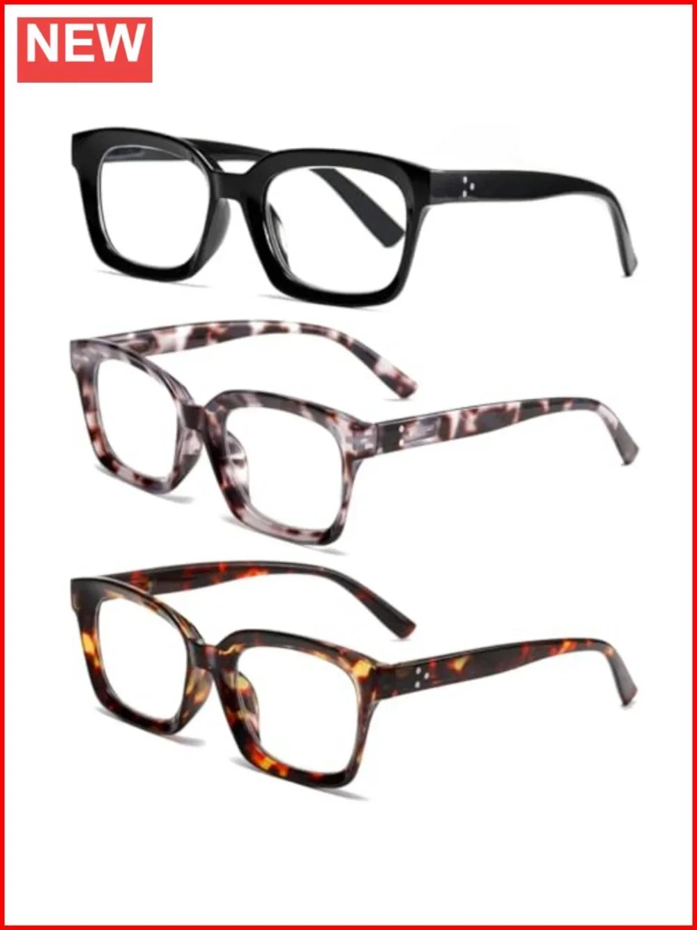 3 Pack Oversized Square Blue Light Blocking Reading Glasses